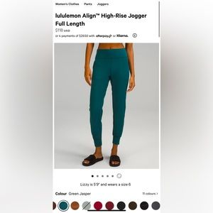 NWT - lululemon Align™ High-Rise Jogger 
Full Length in green jasper